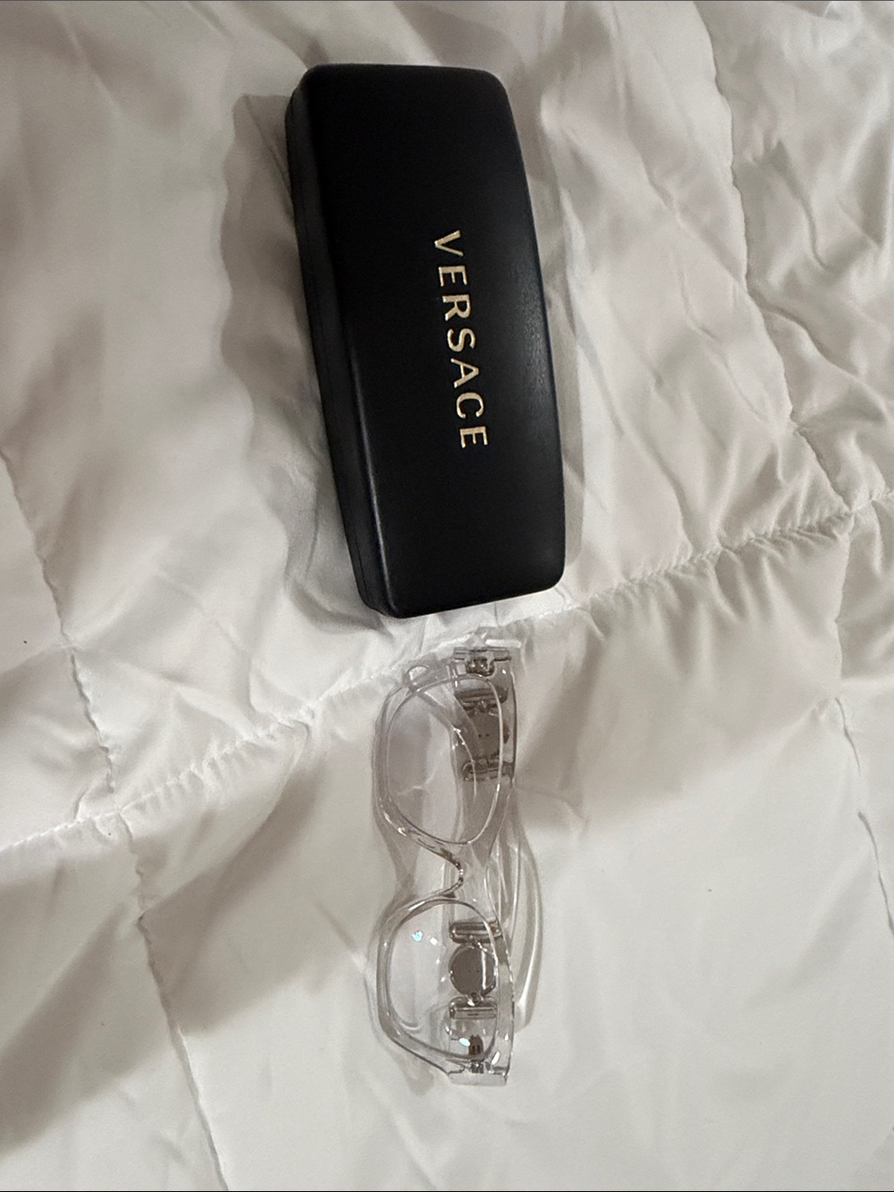Versace Transparent Clear Frame Glasses with Black Logo Case